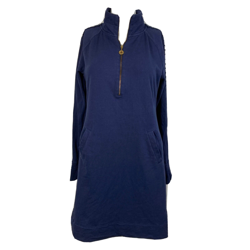 Lilly Pulitzer Dress Womens Sz XS Navy Blue Knit Cotton Stretch L Zip‎ Pockets